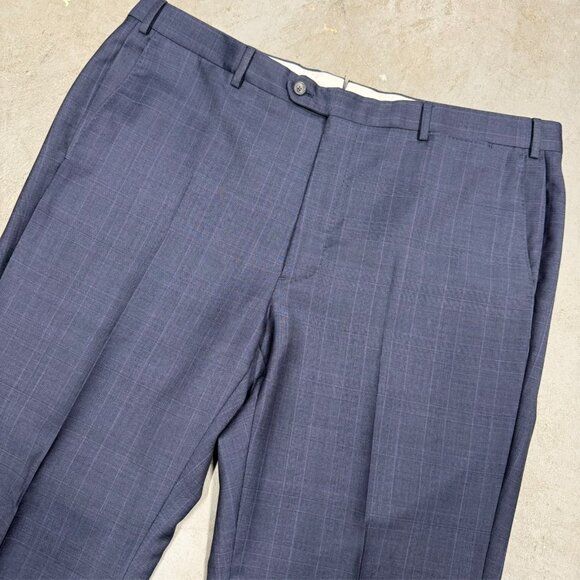 J. Hilburn Dress Pants Wool Trousers Windowpane Blue Portugal 40x30 - Picture 3 of 9